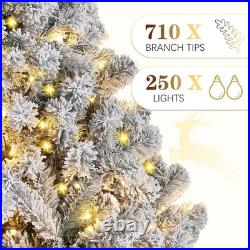 6FT Pre-Lit Snow Flocked Artificial Full Christmas Tree with Warm Lights, Art
