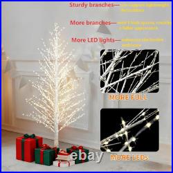 6FT White Lighted Birch Tree 1300Leds Warm White Lights, Xmas Twinkle Tree with