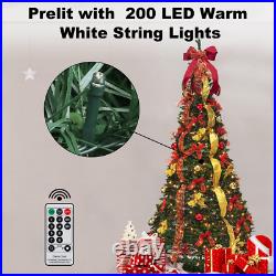 6Ft/6.5Ft Pre-lit Pull Up Christmas Tree with Remote & 200 LED Lights Xmas Trees