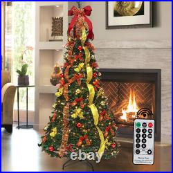 6Ft/6.5Ft Pre-lit Pull Up Christmas Tree with Remote & 200 LED Lights Xmas Trees