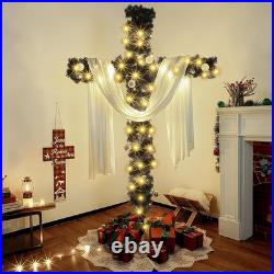 6Ft Artificial Christmas Cross Tree with Lights & Silk Scarf for Decor 6Ft Artificial Christmas Cross Tree with Lights & Silk Scarf for Decor