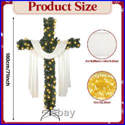 6Ft Artificial Christmas Cross Tree with Lights & Silk Scarf for Decor