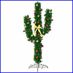 6Ft Pre-Lit Artificial Cactus Christmas Tree withLED Lights and Ball Ornaments
