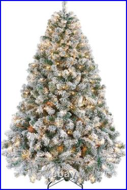 6Ft Pre-Lit Artificial Christmas Tree with Warm White Lights & Snow Flocked Tips