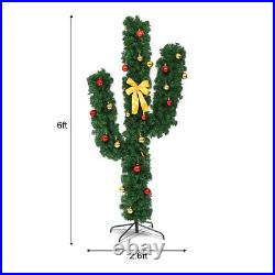 6Ft Pre-Lit Cactus Artificial Christmas Tree withLED Lights and Ball Ornaments
