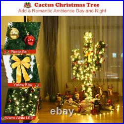 6Ft Pre-Lit Cactus Artificial Christmas Tree withLED Lights and Ball Ornaments