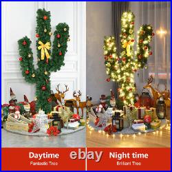 6Ft Pre-Lit Cactus Artificial Christmas Tree with Lights and Ball Ornaments