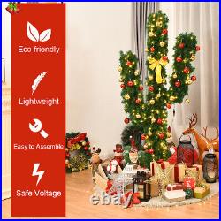 6Ft Pre-Lit Cactus Artificial Christmas Tree with Lights and Ball Ornaments
