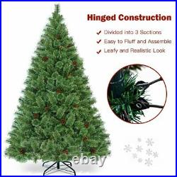 6Ft Pre-Lit PVC Artificial Carolina Pine Tree Flocked Cones Hinged with LED Lights