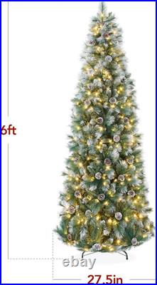 6Ft Pre-Lit Slim Christmas Tree with Multicolor LED Lights and Foldable Stand