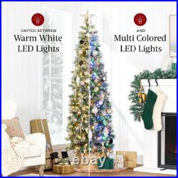 6Ft Pre-Lit Slim Christmas Tree with Multicolor LED Lights and Foldable Stand
