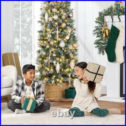 6Ft Pre-Lit Slim Christmas Tree with Multicolor LED Lights and Foldable Stand