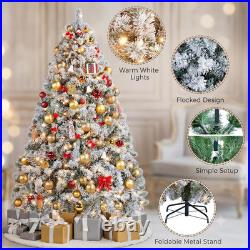6Ft Pre-Lit Snow Flocked Artificial Christmas Tree, 250 Lights