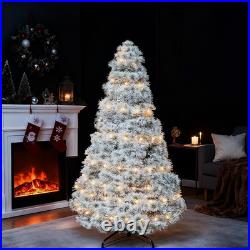 6Ft Pre-Lit Snow Flocked Christmas Tree with 250 Lights & Hinged Design