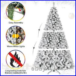 6Ft Pre-lit Artificial Christmas Tree Snow Flocked with 250 Warm White LED Light