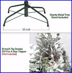 6Ft Pre-lit Artificial Christmas Tree Snow Flocked with 250 Warm White LED Light