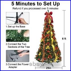6Ft Pre-lit Christmas Tree Pull-Up Christmas Tree with Remote & 200 LED Lights