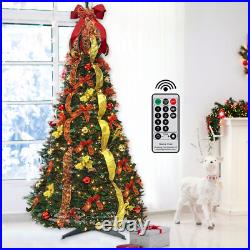 6Ft Pre-lit Christmas Tree Pull-Up Christmas Tree with Remote & 200 LED Lights