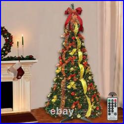 6Ft Pre-lit Christmas Tree Pull-Up Christmas Tree with Remote & 200 LED Lights
