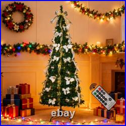 6Ft Pre-lit Pull Up Christmas Tree with Remote Fully Decorated with 200 LED Lights