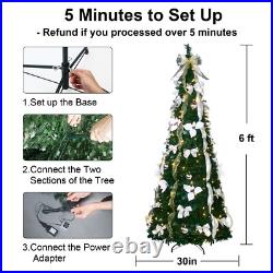 6Ft Pre-lit Pull Up Christmas Tree with Remote Fully Decorated with 200 LED Lights