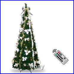 6Ft Pre-lit Pull Up Christmas Tree with Remote Fully Decorated with 200 LED Lights