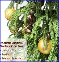 6Ft Prelit Norfolk Christmas Tree with 150 Warm White LED Lights & Metal Stand