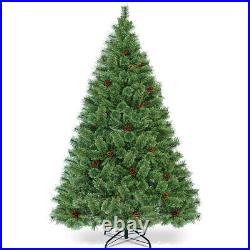 6Ft Prelit PVC Artificial Carolina Pine Tree Flocked Cones Hinged with LED Light