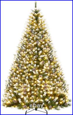 6Ft Waterproof Flocked Christmas Tree with Lights, Automatic Setup for Indoor/Ou