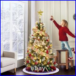 6Ft Waterproof Flocked Christmas Tree with Lights, Automatic Setup for Indoor/Ou