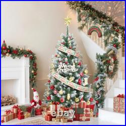 6Ft Waterproof Flocked Christmas Tree with Lights, Automatic Setup for Indoor/Ou