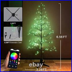 6.5FT LED Pre-Lit Artificial Tree Rotating Bare Christmas Tree With Samrt LED