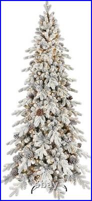 6.5FT PreLit Flocked Christmas Tree Atificial Slim Fir Xmas Tree with 700 Lights