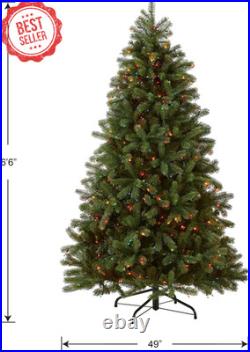 6.5Ft Pre-Lit Feel Real Douglas Fir Christmas Tree Multicolor Lights Green withSta
