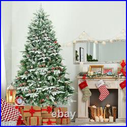 6.5Ft Pre-lit Snow Flocked Hinged Artificial Christmas Spruce Tree with 450 Lights