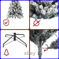 6.5Ft Snow Flocked Artificial Christmas Pine Tree with LED Lights & Metal Stand