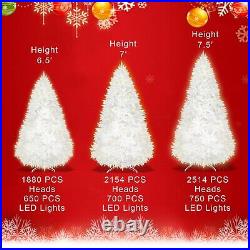 6.5/7/7.5' Tall Artificial White Christmas Tree Full w Clear LED Lights and Base