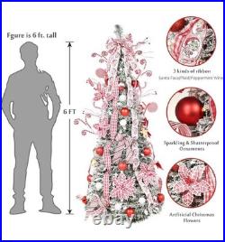 6.5 FT Candy Cane Pop-Up Christmas Tree, Pre-Lit and Fully Decorated, Fire-Resis