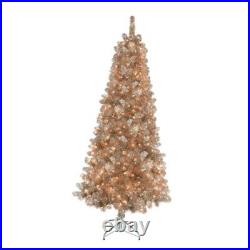 6.5 Foot Pre-Lit Rose Gold Tinsel 6.5' Rose Gold Tree with 400 Clear Lights