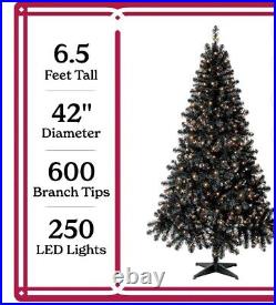6.5' Pre-Lit Black Madison Pine Artificial Christmas Tree, Clear LED Lights