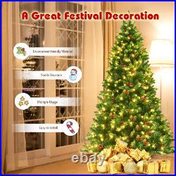 6.5' Pre-lit Hinged Christmas Tree with Pine Cones Red Berries & 450 LED Lights