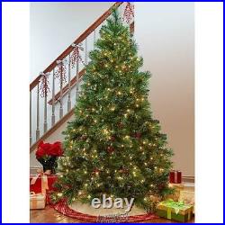 6.5' Verona Pine Christmas Tree Green Gold White Lights Red Berries Decor Prelit