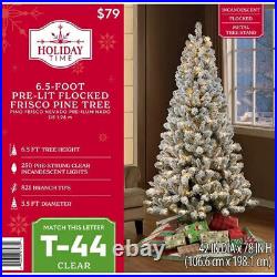 6.5 ft Artificial Christmas Tree Pre-Lit Flocked Frisco Pine 250 Clear Lights