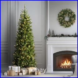 6.5ft Pre-Lit Slim Douglas Fir Christmas Tree with 300 LED Lights & Stand