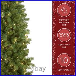 6.5ft Pre-Lit Slim Douglas Fir Christmas Tree with 300 LED Lights & Stand
