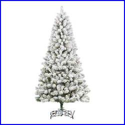 6.5ft Pre-Lit Snow Flocked Pine Christmas Tree, Green, Clear Lights