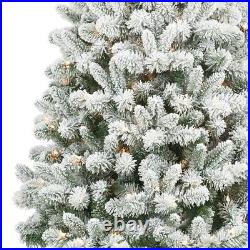 6.5ft Pre-Lit Snow Flocked Pine Christmas Tree, Green, Clear Lights