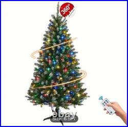6.5ft Pre-Lit Snowy Pine Christmas Tree, 480 Branches & Multi-color String Lights