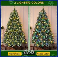 6.5ft Pre-Lit Snowy Pine Christmas Tree, 480 Branches & Multi-color String Lights