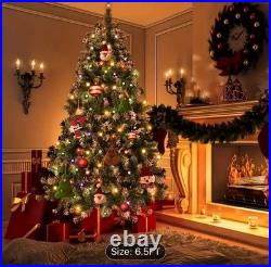 6.5ft Pre-Lit Snowy Pine Christmas Tree, 480 Branches & Multi-color String Lights